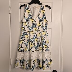 Floral Sleeveless Dress with Lace Trim